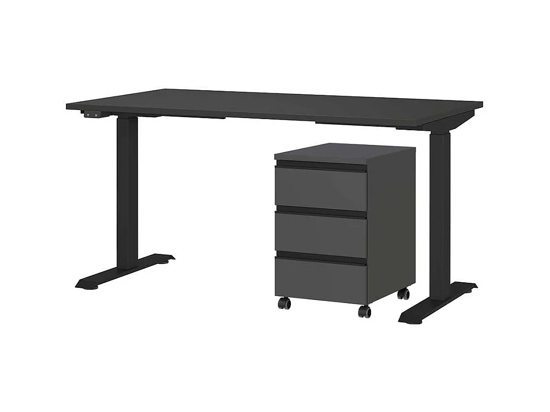 Höhenverstellbarer Schreibtisch Bürotisch 80 cm tief mit Rollcontainer (zweiteilig)