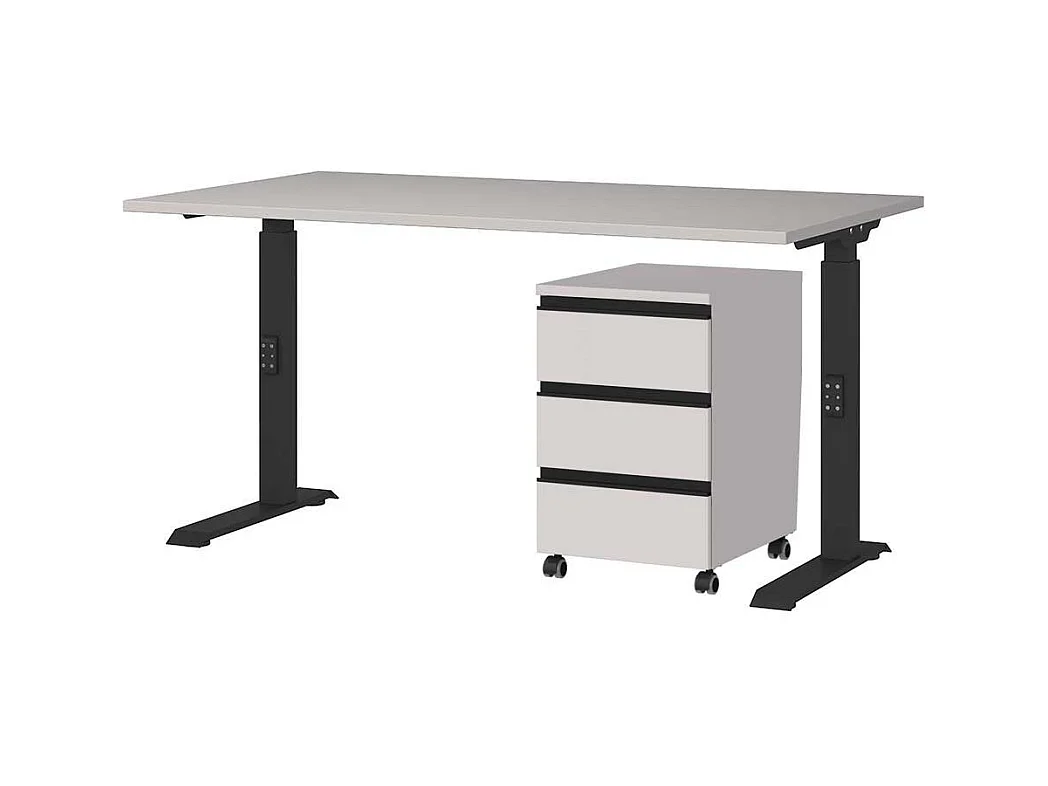Schreibtisch Bürotisch höhenverstellbar mit Rollcontainer (zweiteilig)