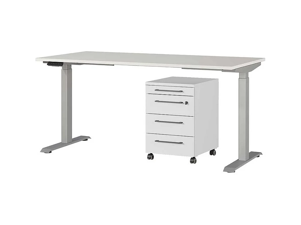 Schreibtisch Büroschreibtisch mit Rollcontainer höhenverstellbar (zweiteilig)