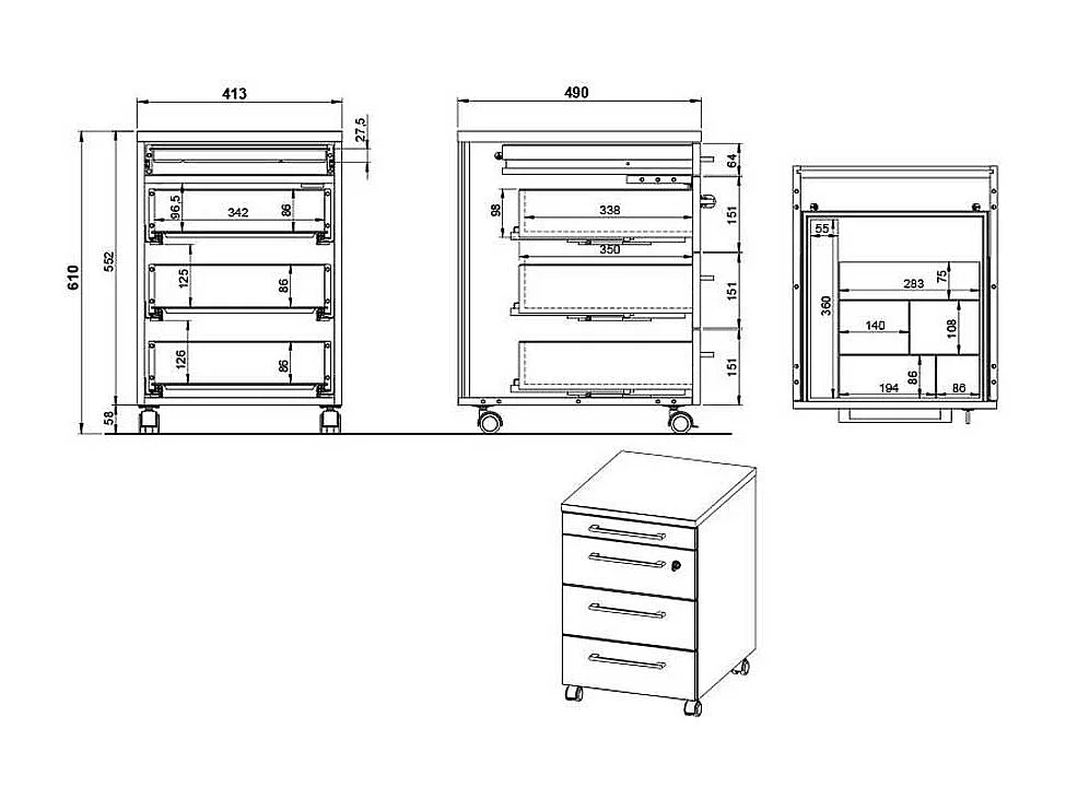 Schreibtisch Büroschreibtisch mit Rollcontainer höhenverstellbar (zweiteilig)