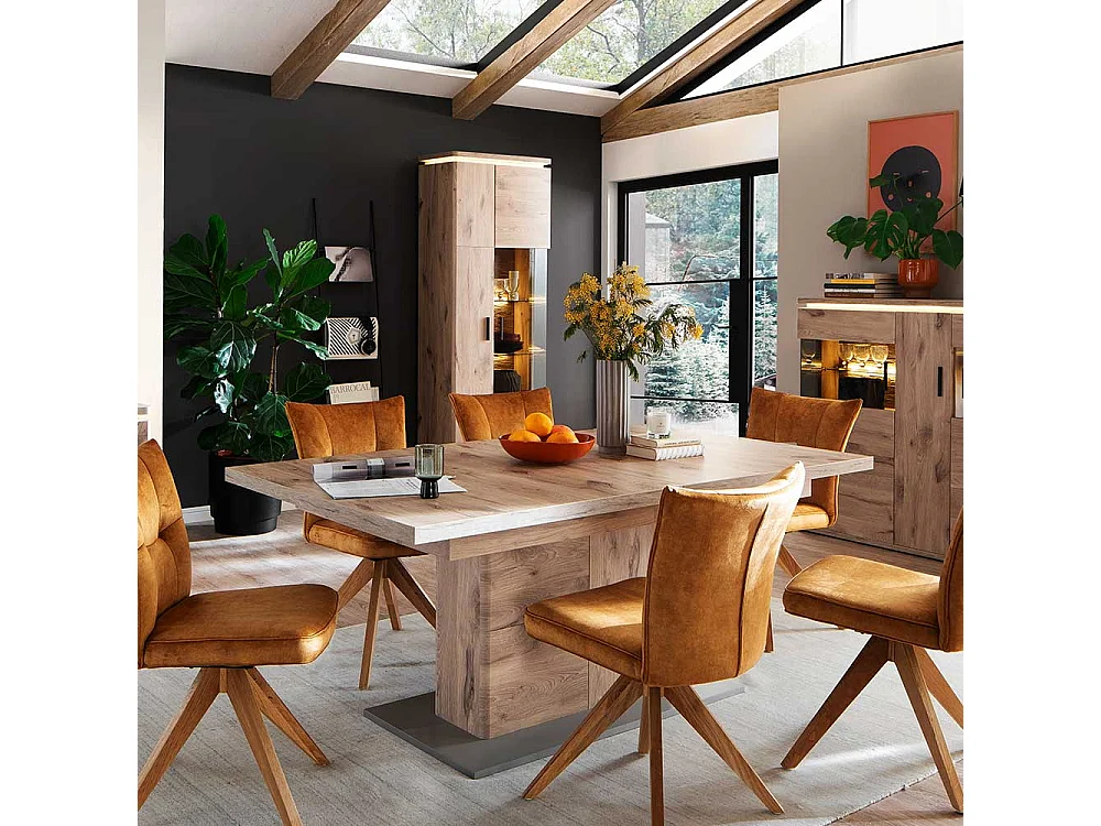 Esstisch verlängerbar in Wildeichefarben und Grau 180-280 cm