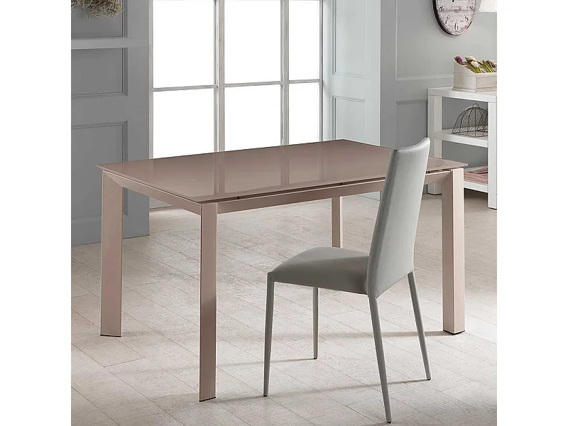 Ausziehtisch in Braun Glas Metall