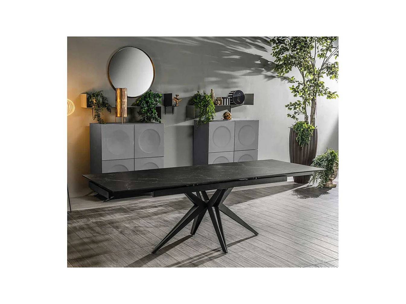 Design Ausziehtisch mit Keramikplatte Metall Spider Gestell