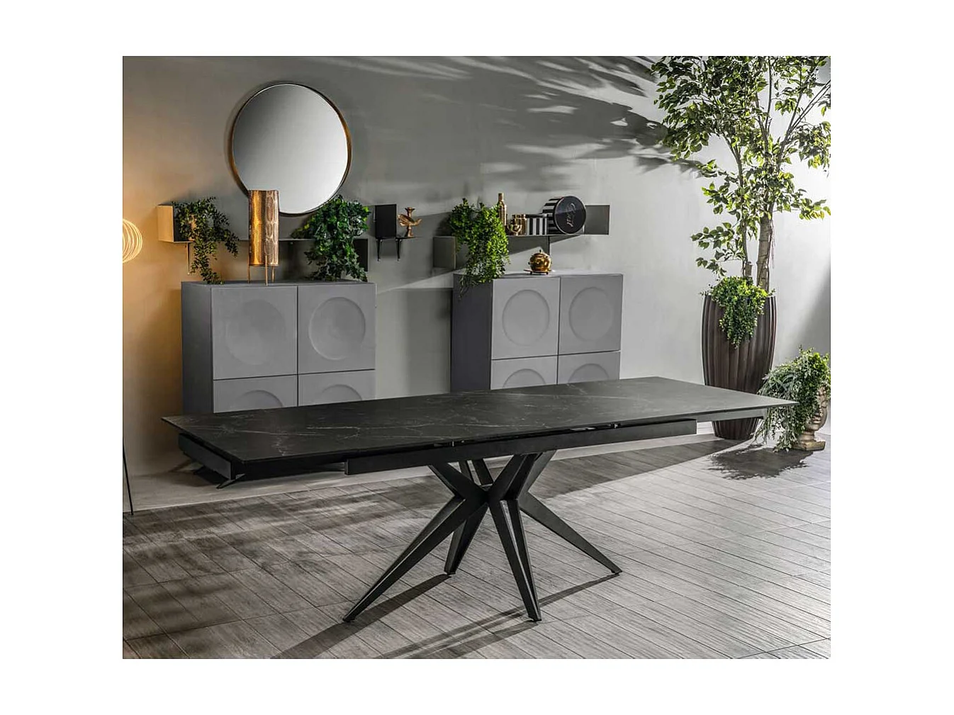 Design Ausziehtisch mit Keramikplatte Metall Spider Gestell