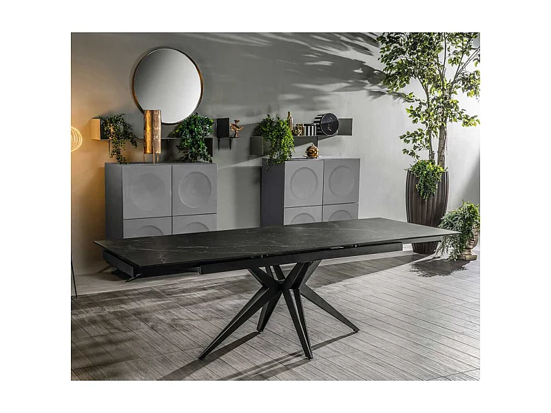 Design Ausziehtisch mit Keramikplatte Metall Spider Gestell