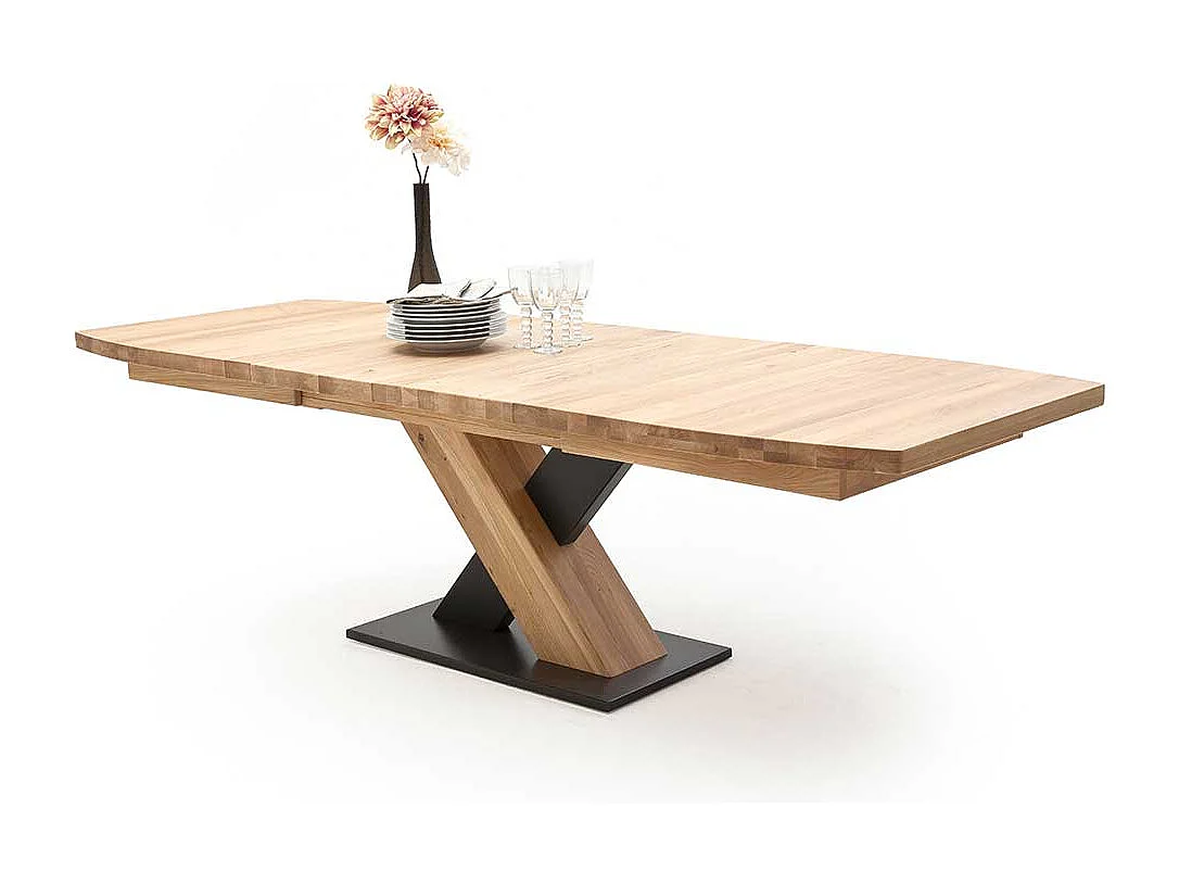 Esstisch in Eiche Bianco und Schwarz Mittelauszug