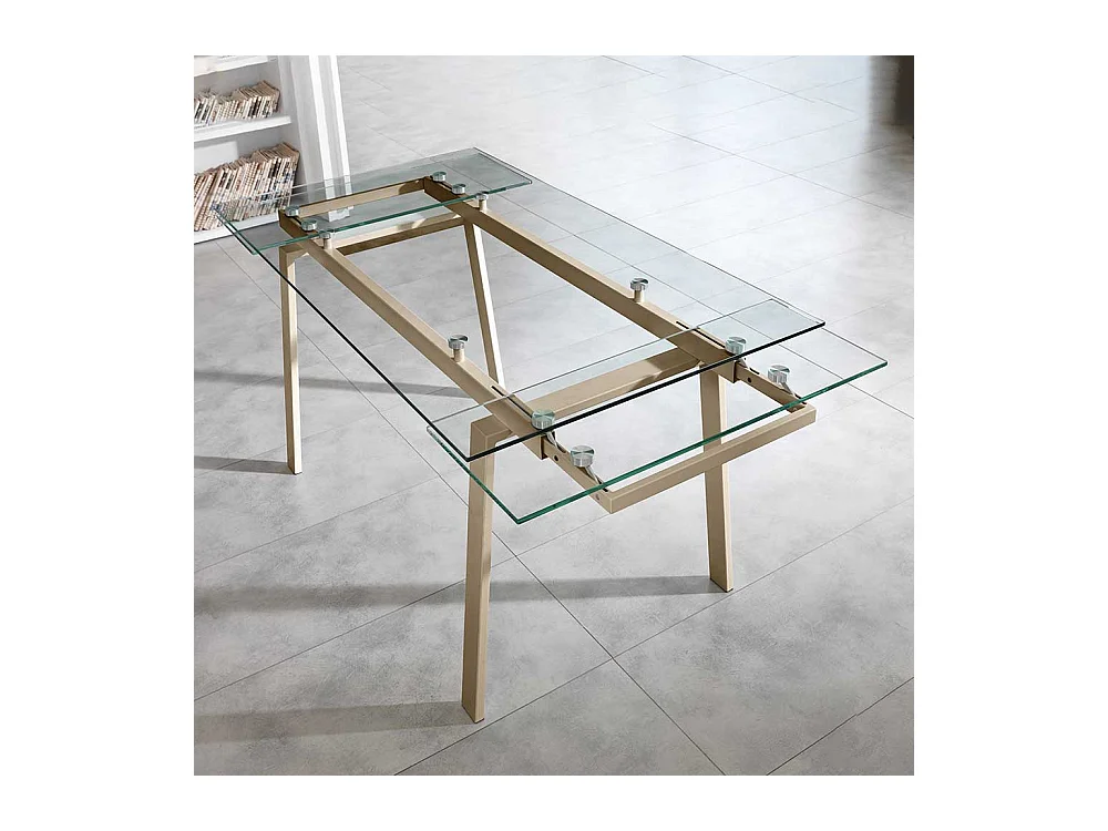 Esszimmertisch aus Glas Metall in Taupe