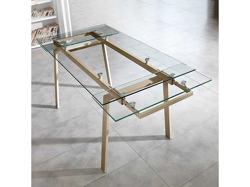 Esszimmertisch aus Glas Metall in Taupe