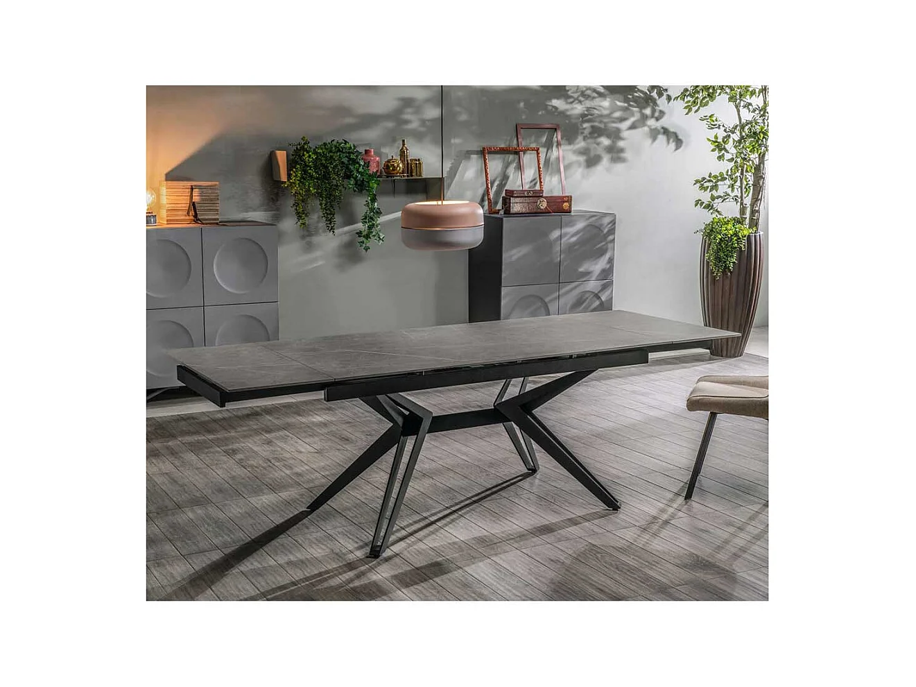 Hochwertiger Tisch mit Keramikplatte Marmor Optik Grau