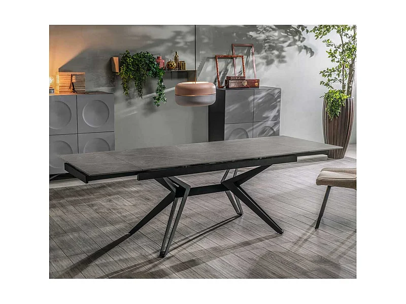 Hochwertiger Tisch mit Keramikplatte Marmor Optik Grau