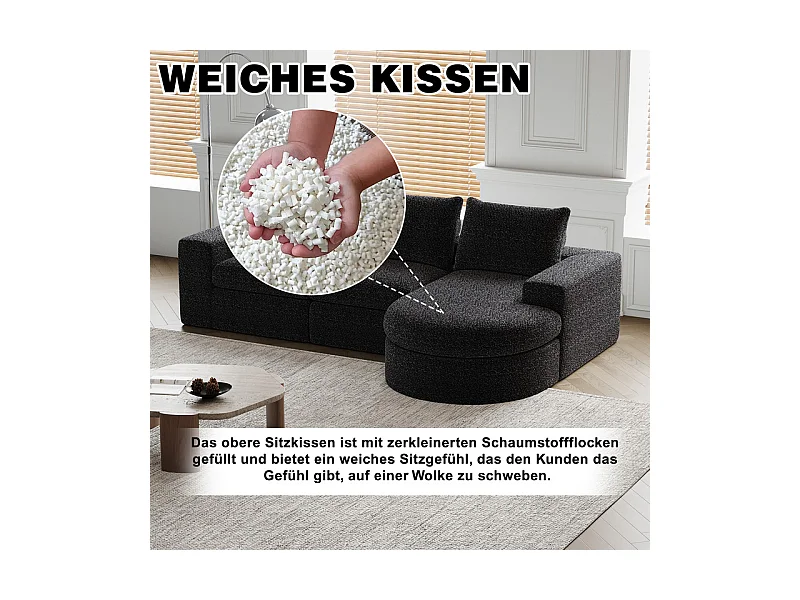 Canapé 6 places d'angle réversible modulable, avec 6 oreillers et oreillers cervicaux, en tissu chenille, DIY salon, Noir