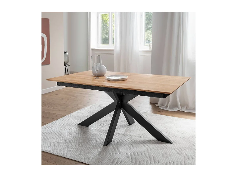 Ausziehtisch Massivholztisch mit Spider Gestell in Wildeichefarben