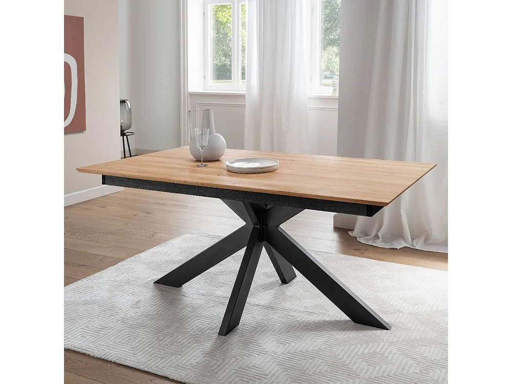 Ausziehtisch Massivholztisch mit Spider Gestell in Wildeichefarben