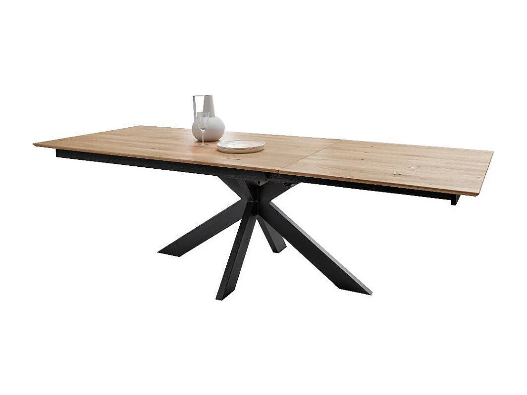 Ausziehtisch Massivholztisch mit Spider Gestell in Wildeichefarben