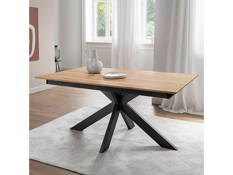 Ausziehtisch Massivholztisch mit Spider Gestell in Wildeichefarben