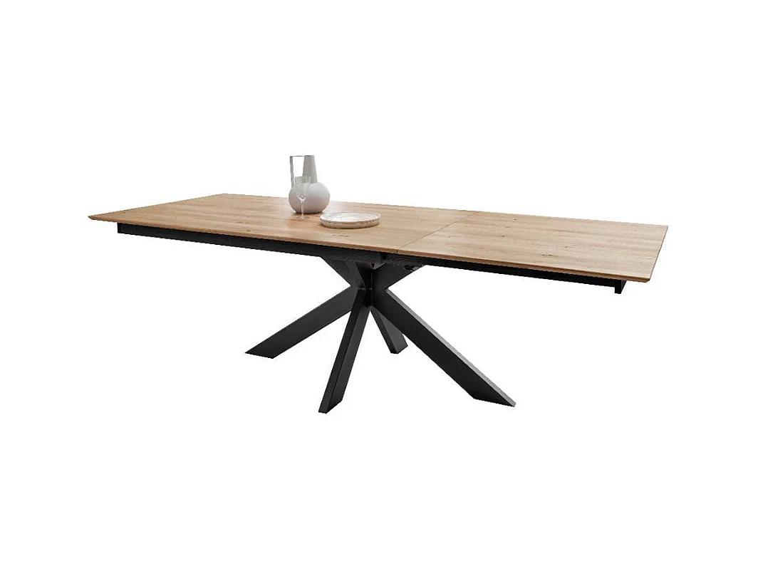 Ausziehtisch Massivholztisch mit Spider Gestell in Wildeichefarben