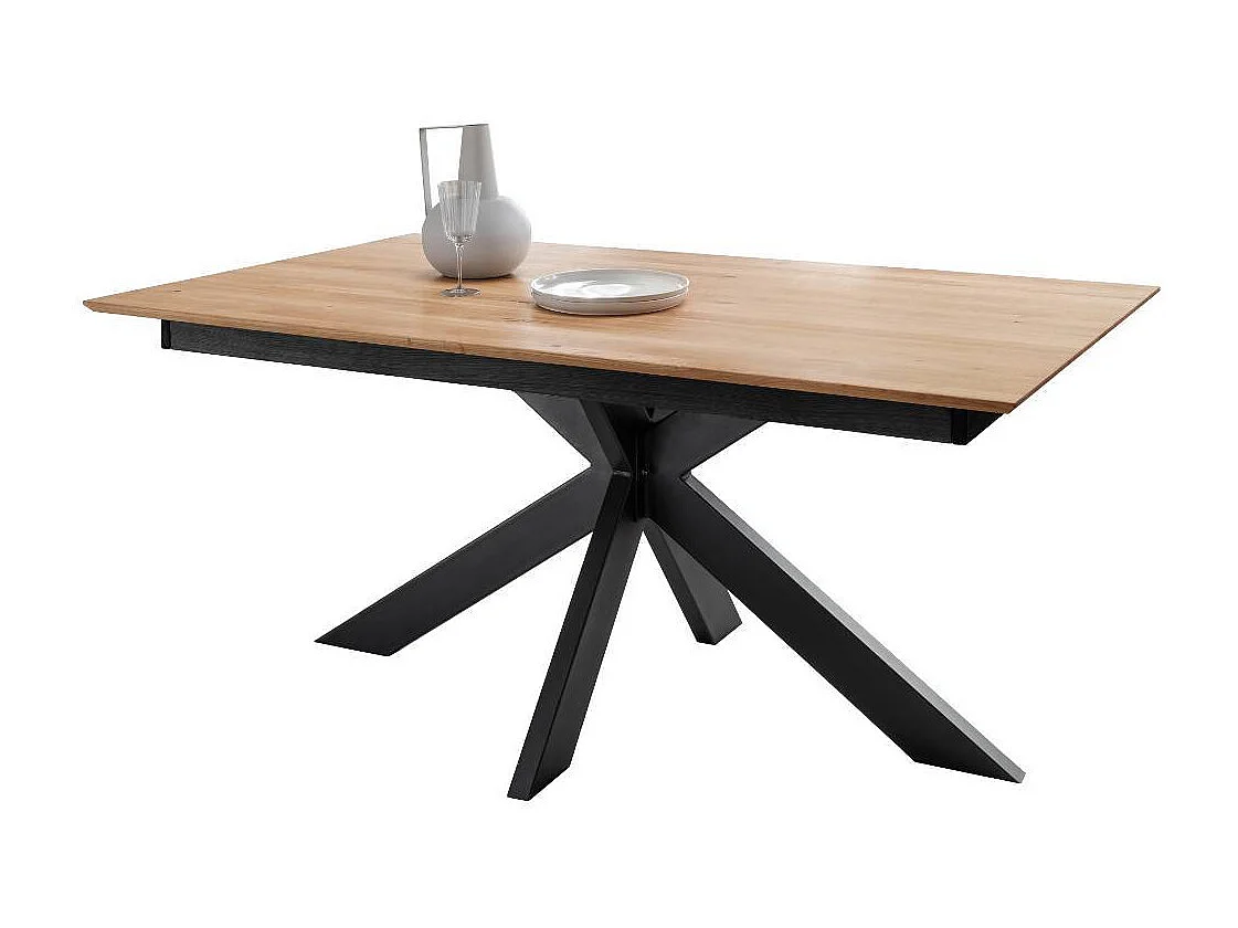 Ausziehtisch Massivholztisch mit Spider Gestell in Wildeichefarben