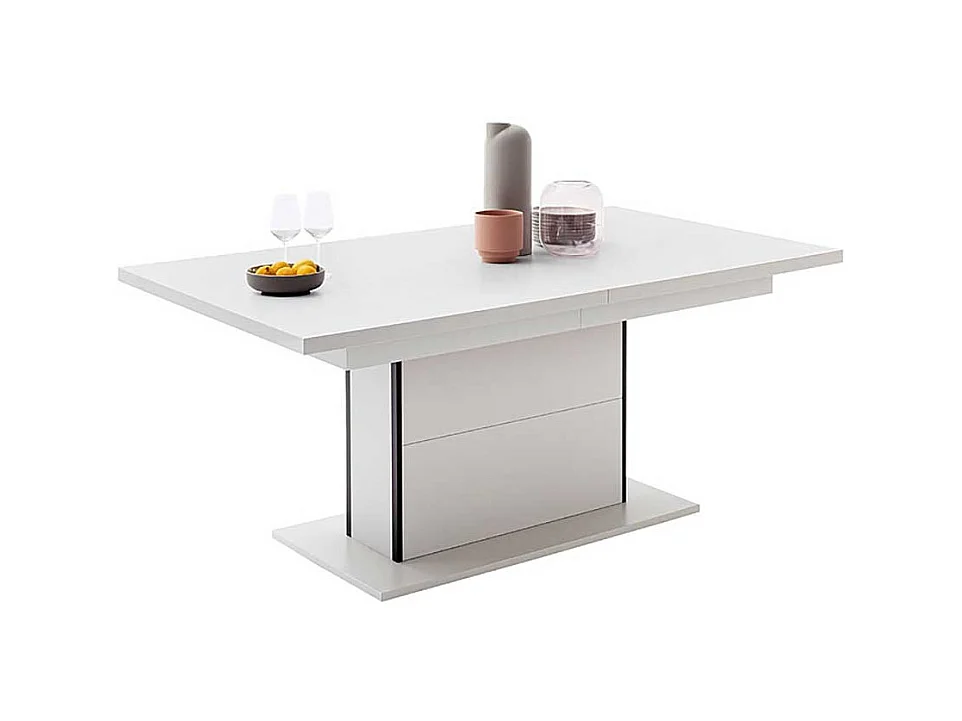 Esstisch mit Synchronauszug in Weiß zwei Einlegeplatten