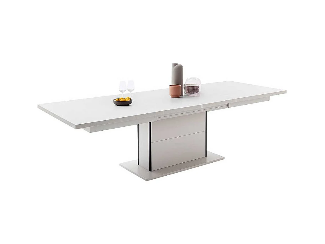 Esstisch mit Synchronauszug in Weiß zwei Einlegeplatten