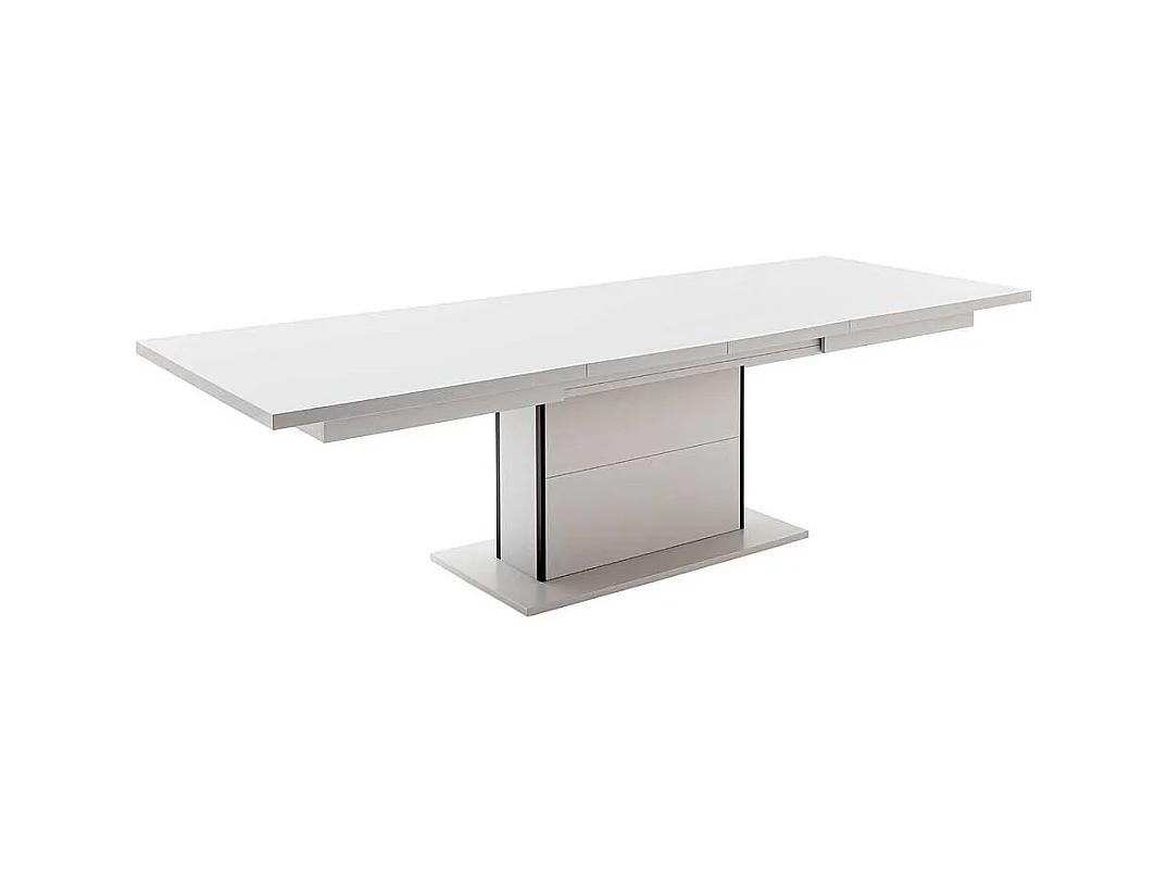 Esstisch mit Synchronauszug in Weiß zwei Einlegeplatten