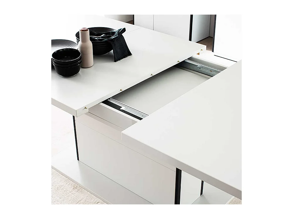 Esstisch mit Synchronauszug in Weiß zwei Einlegeplatten