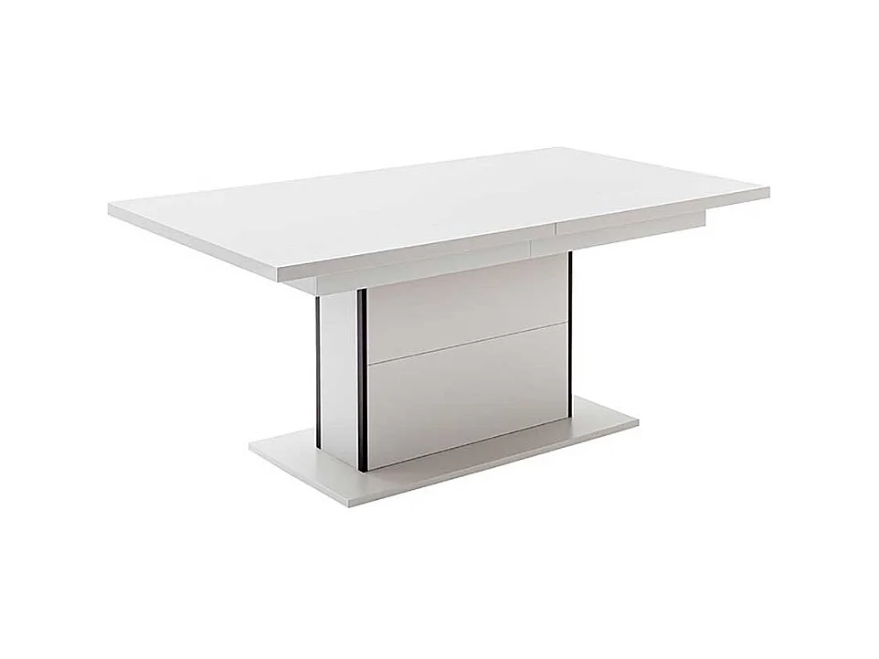 Esstisch mit Synchronauszug in Weiß zwei Einlegeplatten