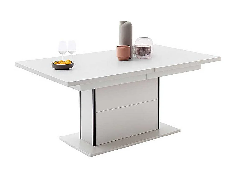 Esstisch mit Synchronauszug in Weiß zwei Einlegeplatten