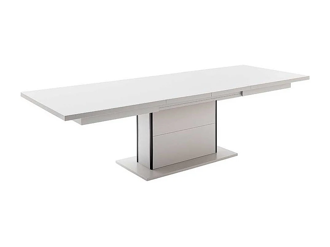Esstisch mit Synchronauszug in Weiß zwei Einlegeplatten