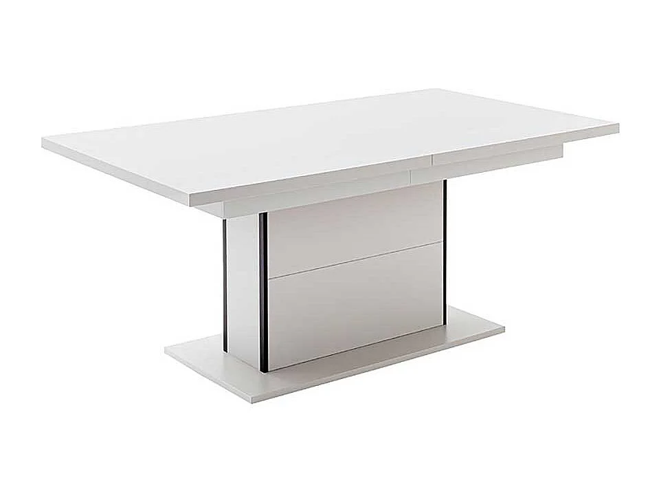 Esstisch mit Synchronauszug in Weiß zwei Einlegeplatten
