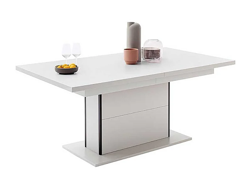 Esstisch mit Synchronauszug in Weiß zwei Einlegeplatten