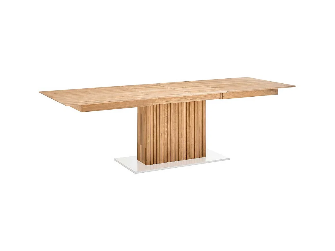 Esszimmertisch modern in Eiche Bianco und Weiß zwei Einlegeplatten