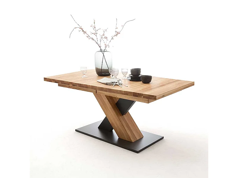 Esszimmertisch in Wildeichefarben und Schwarz Mittelauszug