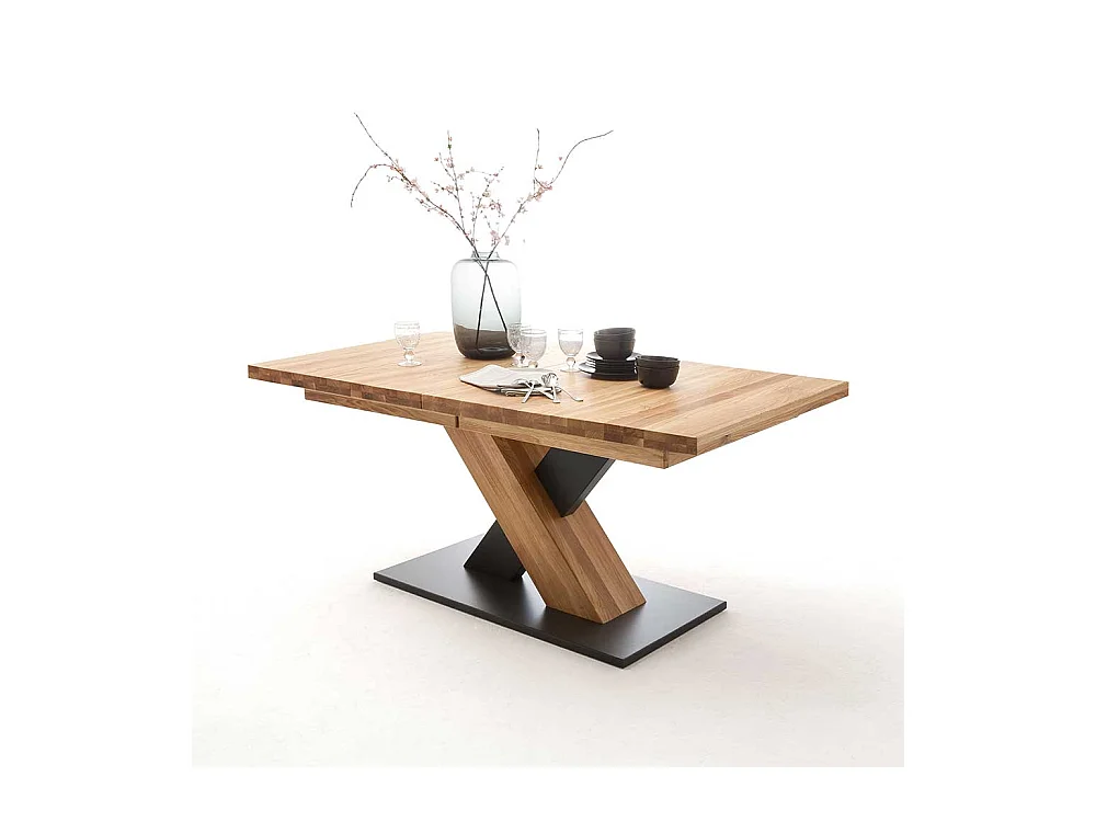 Esszimmertisch in Wildeichefarben und Schwarz Mittelauszug