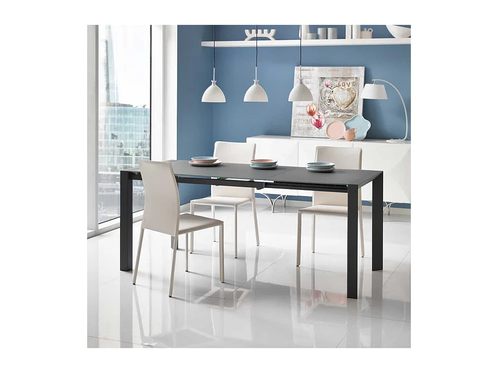 Glas Esstisch in Grau verlängerbar