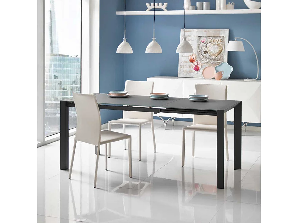 Glas Esstisch in Grau verlängerbar