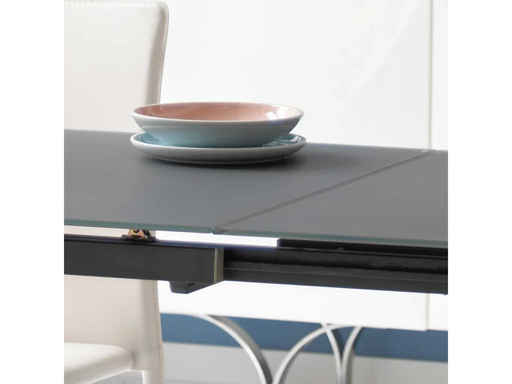 Glas Esstisch in Grau verlängerbar