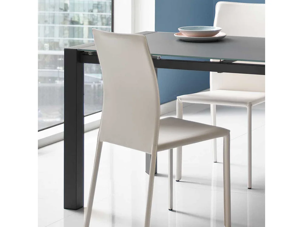 Glas Esstisch in Grau verlängerbar