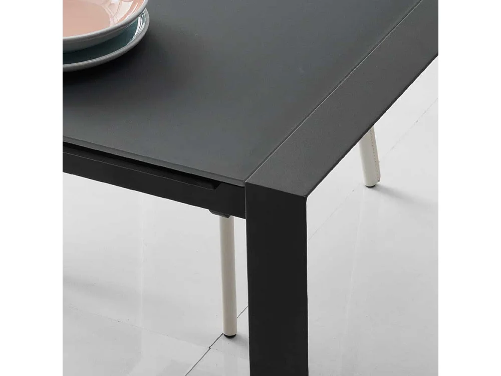 Glas Esstisch in Grau verlängerbar