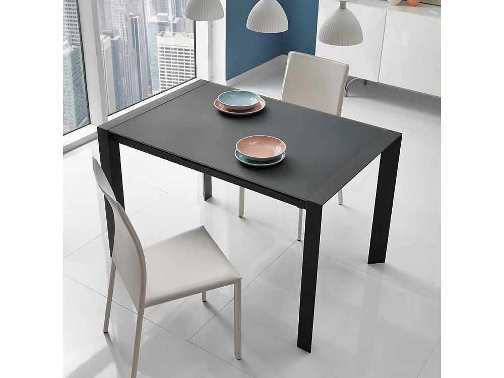 Glas Esstisch in Grau verlängerbar