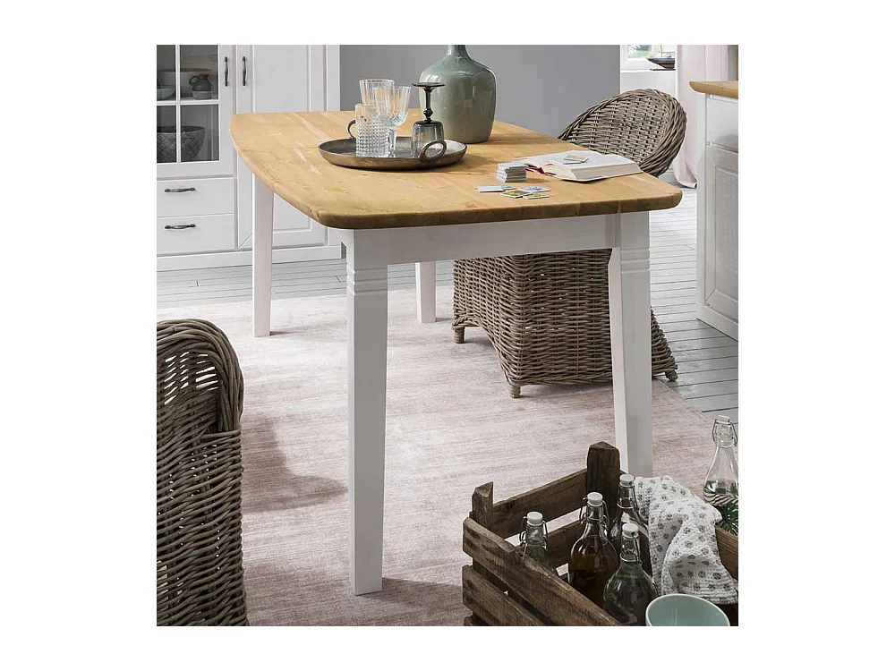 Küchen Tisch in Weiß und Kieferfarben Kulissenauszug