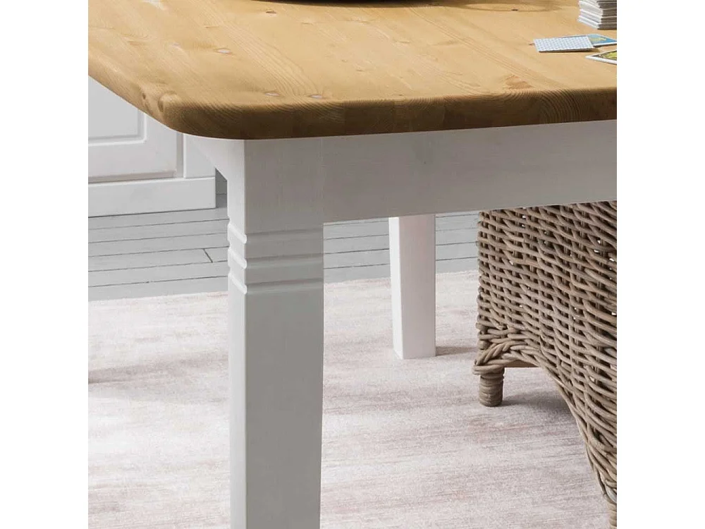 Küchen Tisch in Weiß und Kieferfarben Kulissenauszug