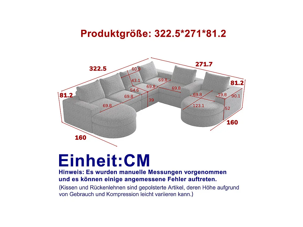 Canapé 6 places d'angle réversible modulable, avec 6 oreillers et oreillers cervicaux, en tissu chenille, DIY salon, Gris