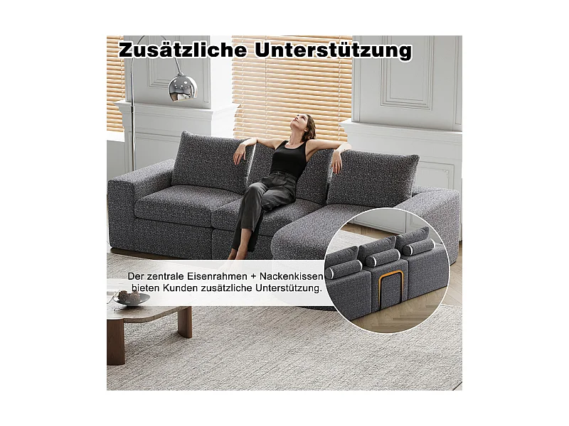 Canapé 6 places d'angle réversible modulable, avec 6 oreillers et oreillers cervicaux, en tissu chenille, DIY salon, Gris