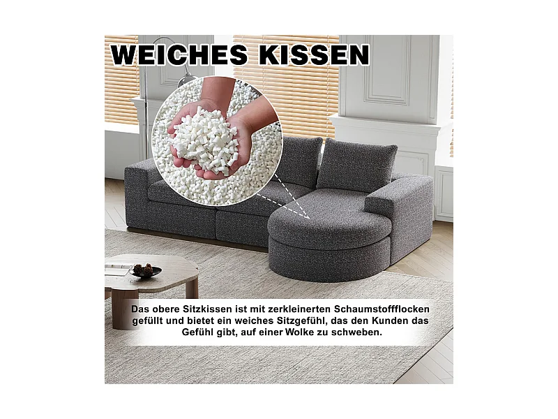 Canapé 6 places d'angle réversible modulable, avec 6 oreillers et oreillers cervicaux, en tissu chenille, DIY salon, Gris