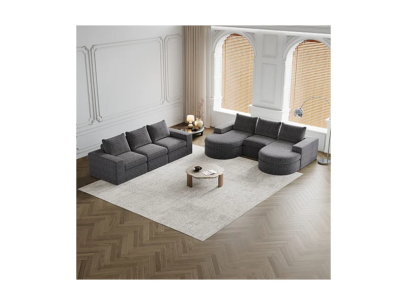 Canapé 6 places d'angle réversible modulable, avec 6 oreillers et oreillers cervicaux, en tissu chenille, DIY salon, Gris