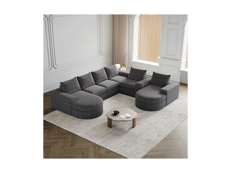 Canapé 6 places d'angle réversible modulable, avec 6 oreillers et oreillers cervicaux, en tissu chenille, DIY salon, Gris