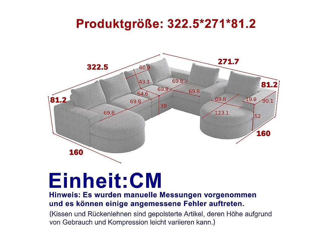 Canapé 6 places d'angle réversible modulable, avec 6 oreillers et oreillers cervicaux, en tissu chenille, DIY salon, Gris