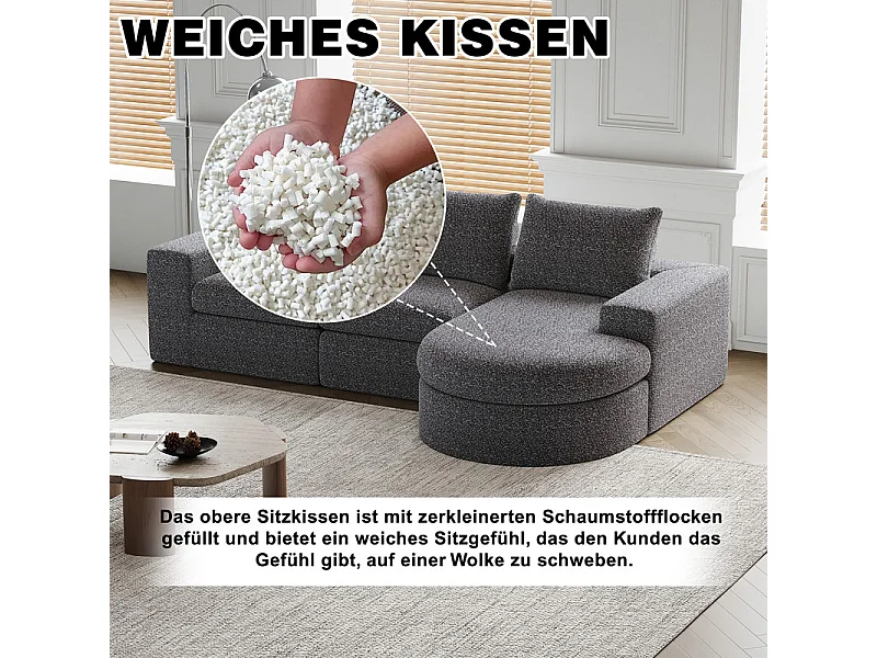 Canapé 6 places d'angle réversible modulable, avec 6 oreillers et oreillers cervicaux, en tissu chenille, DIY salon, Gris