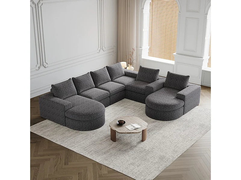 Canapé 6 places d'angle réversible modulable, avec 6 oreillers et oreillers cervicaux, en tissu chenille, DIY salon, Gris