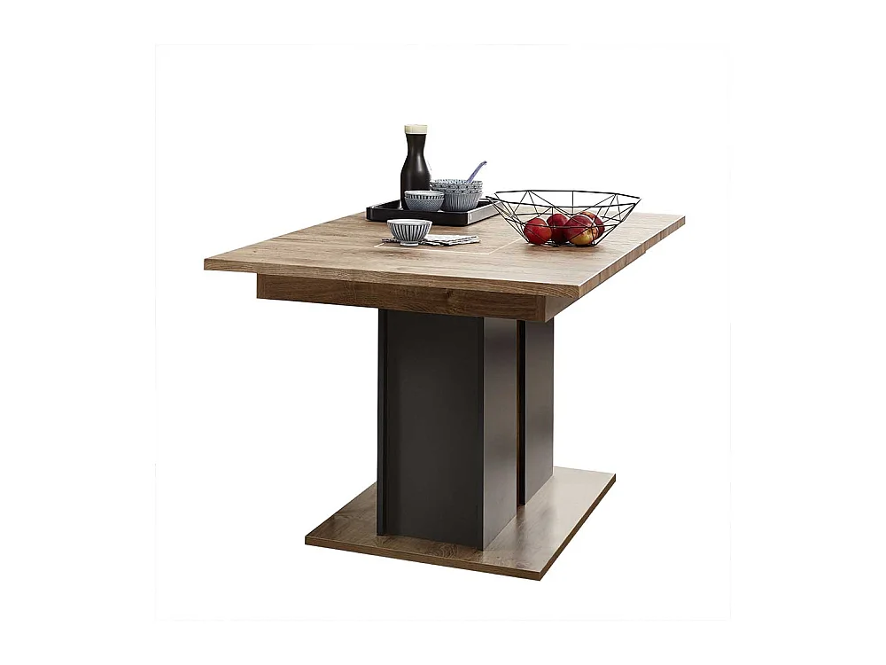 Säulentisch mit Mittelauszug Eiche dunkel Optik und Dunkelgrau